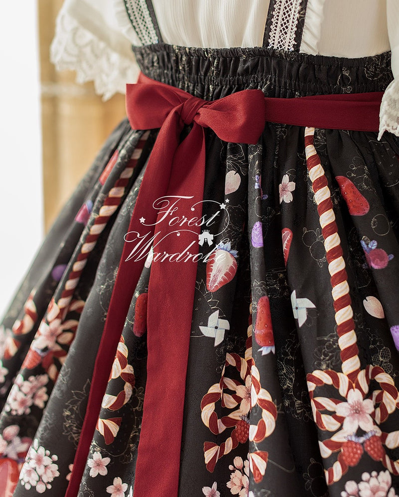 Forest Wardrobe　苺と桜の和風リボンジャンパースカート（赤）