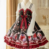 Forest Wardrobe　苺と桜の和風リボンジャンパースカート（黒）