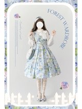 Forest Wardrobe 紫陽花の水彩画ジャンパースカート／リボンブラウス