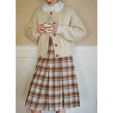 ching's closet  英国の薄茶格子縞レトロプリーツスカート