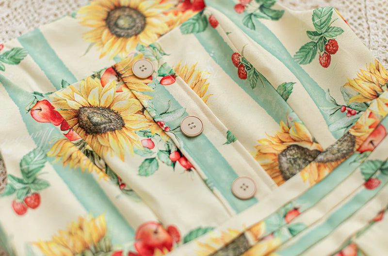 Forest Wardrobe  向日葵の水彩画ジャンパースカートとハイネックリボンブラウス