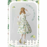 Forest Wardrobe 鈴蘭と檸檬の水彩画ジャンパースカートとハイネックリボンブラウス