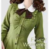 Forest Wardrobe  お嬢様の若緑の縦縞クラシカルワンピース