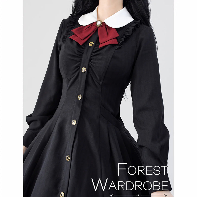 Forest Wardrobe  お嬢様の黒の縦縞クラシカルワンピース