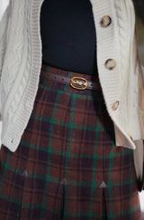 ching's closet  英国の焦茶緑格子縞レトロプリーツスカート