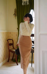 ching's 淑女の 橙棕千鳥格子ツイードチューブスカート