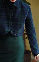 ching's closet  緑藍格子縞のレトロショートジャケット